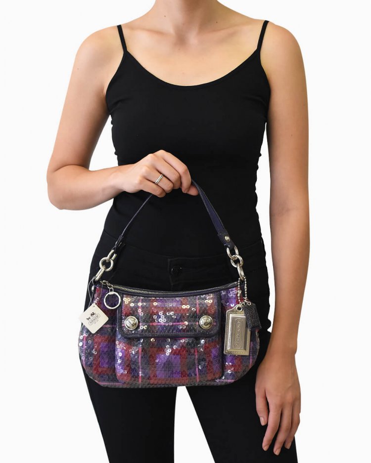 Bolsa Coach Poppy Sequin Tartan Groovy Original Feminina